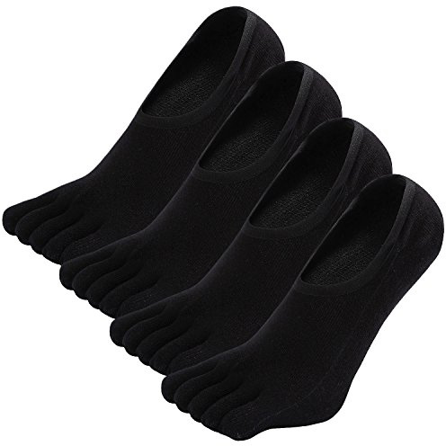 Teenloveme 4 Paia Calzini Fantasmini da Uomo, Sport Performance Trainer Calze con Taglio Basso, Invisibili in Cotone, Calzino Infradito a 5 Dita