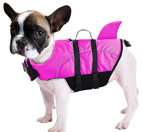 Ripstop Dog Life Jacket Shark Life Vest for Dogs, Safety Lifesaver with High Buoyancy and Lift Handle for Small and Medium Breeds（Rose Red XS）