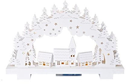 HEITMANN DECO LED Lichterbogen aus Holz Schwibbogen Stimmungsleuchter beleuchtete Weihnachtsdeko in Weiß für Innen 32 x 5 x 20 cm