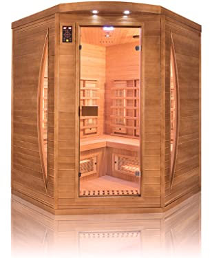 France Sauna - SN-SPECTRA04C - Sauna Infrarouge Spectra - Technologie Dual Healthy - Audio Stéréo Radio - Chromothérapie 7 Couleurs - 3 Places Angulaire Bois