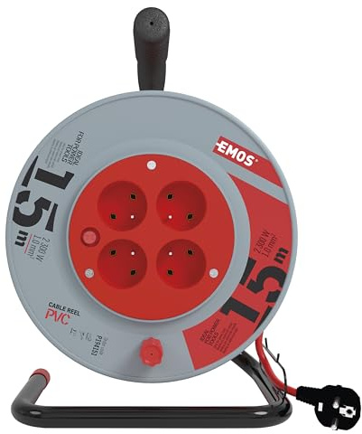 EMOS - Kabeltrommel 4x French-Steckdose, Kabellänge 15 Meter, FRENCH-Standard, PVC