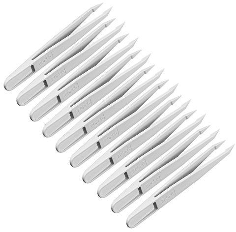 uxcell Petite Pince à épiler antistatique à pointe plate en plastique Noir 11,9 cm, a18040900ux0109, White #, 4.7 Inch,Fine Point Tip,10Pcs