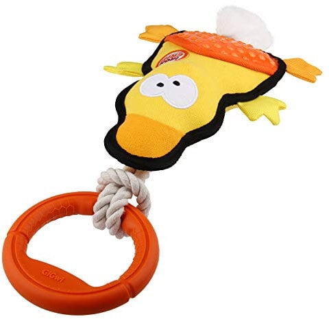 GiGwi Iron Grip Duck Plush Tug Dog Toy with TPR Handle Tug-of-War Interactive Play