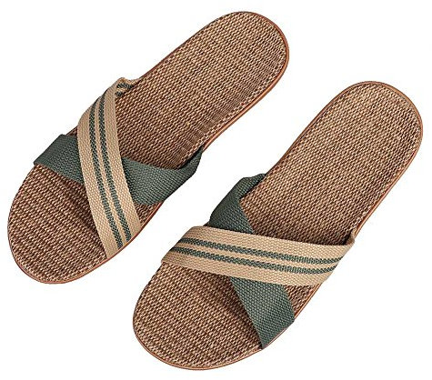 IBLUELOVER Sandales Femme Homme Pantoufle Plage en Lin Chaussons Été Chaussures Plates Antidérapage Tongs Bout Ouvert Pas Cher Slipper pour Maison Voyage Bureau Salle de Bain Piscine Vert 39/40 EU
