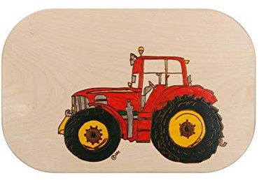 Frühstücksbrett Trecker Rot -Traktor rot personalisiert - Frühstücksbrettchen mit kostenloser Gravur Vesper Brett