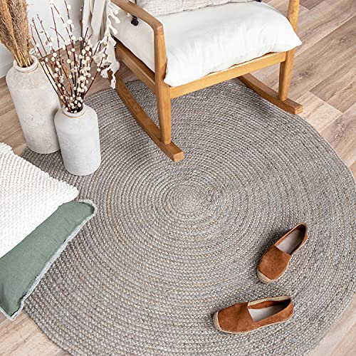 FRAAI | Home & Living Jute Teppich Rund - Fair Grau - Jute - Flachgewebe - Einfarbig - Boho, Modern - Wohnzimmer, Esszimmer, Schlafzimmer - Carpet