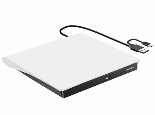 Mougerk Lecteur DVD externe portable Type-C USB 3.0 lecteur DVD CD lecteur DVD/CD +/-RW ROM lecteur graveur pour ordinateur portable de bureau (blanc)