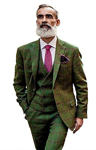 Ulnomio Herren Plaid Revers Anzug Jacke Weste & Hose 3-teiliges Anzugset