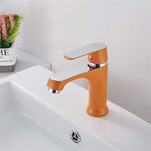 YAWEDA Bassin Robinet D'Eau Froide Et Chaude Vert/Orange/Blanc Laiton Mode Taps Eau Hot Style Et Évier Froid Grue Peinture Au Pistolet Chrome Avec Aérateur Simple Poignée, Orange