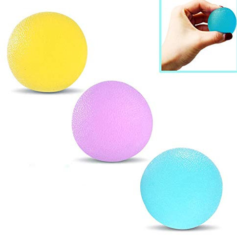 3PCS Exercise Hand Balls, Squeeze Stress Palla Antistress, Sfera di Pressione in Silicone Atossica e Inodore, Utilizzata per Esercizi con Le Mani per Alleviare Lo Stress (Giallo, Verde, Viola)