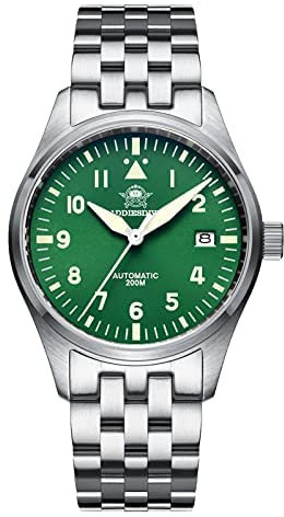 ADDIESDIVE automatikuhren Herren leuchtendanaloge Uhr automatik NH35A Mechanische Uhren Mit Edelstahlarmband - Grün