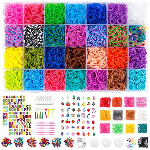 Inscraft 21900+ Loom Bands Kit with Storage, Rubber Band Refills in 41 Colours, 1000 Clips,280 Pony Beads, 5 Tassels, 5 Crochet Hooks and More, Bracelet Making Set for Girls Kids Crafting