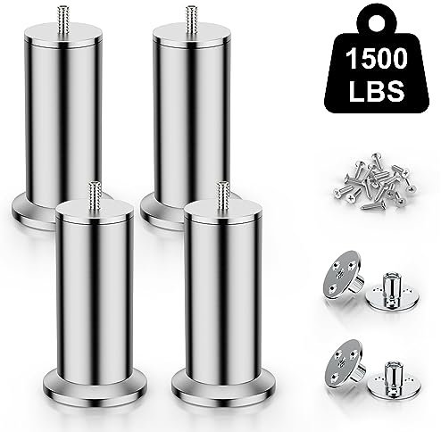 Qenovo® 4 Stück M10 Möbelfüße Edelstahl, Sofa Füße, Für Schrankfüße Bett Beine/Sofa Beine/Tischbeine höhenverstellbar Verwenden Sie M10-Schrauben,Unterstützung über 600 kg. (9.8CM)