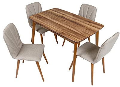 furni24 4er Esstisch Set, Rechteckig Esstisch Küchentisch 4 Stühle Esszimmertisch Tisch mit Holzbeinen, Walnussfarbe 120x77x77 cm