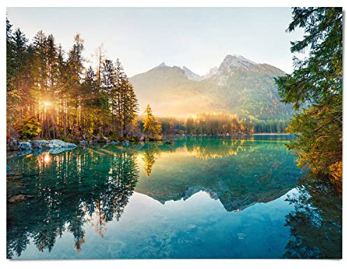 BilderKing Wandbild Wasserfall Hintersee Bayern - 100cm x 75cm Poster Glanz