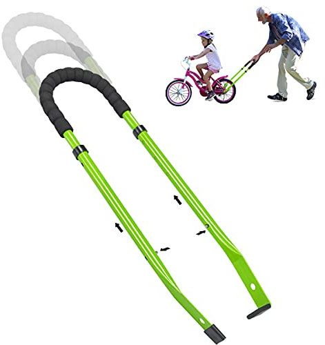 HandSonic Fahrradstange für Kinderfahrrad, Kinderfahrrad Schiebe und Fahrrad Fahren Lernhilfe Schubstange Rutschfester Sicherheitsgriff Fahrradstange (green)