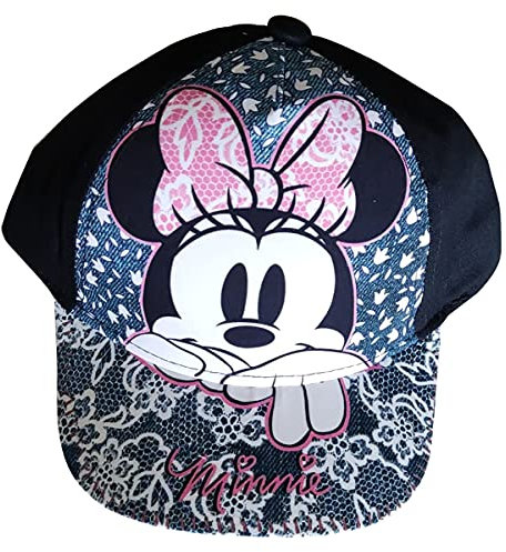 Minnie Maus Kappe Base Cap, Mütze mit Spitzen Motiv auf dem Schirm für Kinder, Jungen und Mädchen (Schwarz, 48)