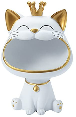 MTFBQ Key Storage Box Animal Key Bowl, Home Ornament Jewlery Dish Cute Lucky Cat Key Storage Holder Desktop Candy Dish Organizer,Keys Phone Wallet Coin Jewelry Storag（white） (Color : White)
