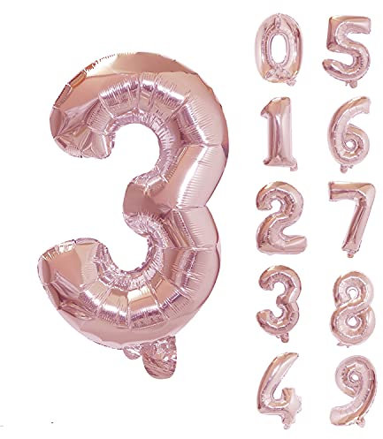 Trimming Shop 32-Inch Large Rose Gold Number 3 Foil Balloon - Reusable Helium & Air Fillable Digit 0-9 Foil Balloons for Birthday, Wedding, Anniversary, Celebration, Party Decorations Supplies
