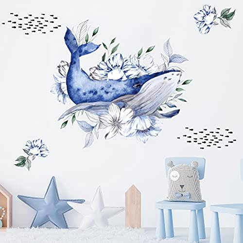 WANDKIND Magischer Wal mit Pflanzen Ozean Wandtattoo Set V306 | handgezeichnet | AUFKLEBER Kindergarten | Wandsticker Kinderzimmer Meerestiere (75 x 75 cm)