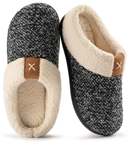 ULTRAIDEAS Ladies' Cozy Memory Foam Slippers Fuzzy Wool-Like Plush Fleece Lined House Shoes w/Indoor, Outdoor Anti-Skid Rubber Sole(Grey, 7-8 UK)