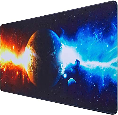 Abetcabe Gaming Mouse Pad, Extended Mouse Pad XXL 800 x 400 mm,Computer Keyboard Mouse Mat Desk Pad with Non-Slip Rubber Base and Stitched Edge for Home Office Gaming Work (Ice and Fire, XXL)