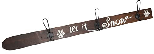 itsisa Garderobe Ski aus Holz mit 3 Haken 100 cm - Kleiderhaken, Nostalgie Ski, Winterdeko, Skihütte, Hakenleiste, Garderobenhaken, Wandgarderobe