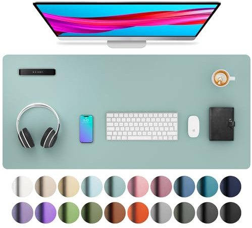 Aothia Schreibtischunterlage,Mauspad mit Leder und Rutchfeste Wildleder,Multifunktionales Office Mousepad Laptop Schreibunterlage,Tisch-Schutz Unterlage für Büro/Home(91cmx43cm, Light Blue)