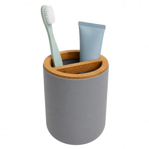 Premier Housewares Grey Toothbrush Holder | Dual Section Bamboo
