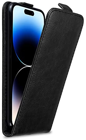 Cadorabo Hülle kompatibel mit Apple iPhone 14 PRO Flip Design aus Premium Kunst Leder Flip Klappbare Stoßfeste Magnetische Cover Hülle für iPhone 14 PRO Tasche in Schwarz