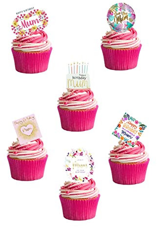 24 Stand Up Happy Birthday Mum Mummy Themed Edible Wafer paper Cake Toppers Decorations