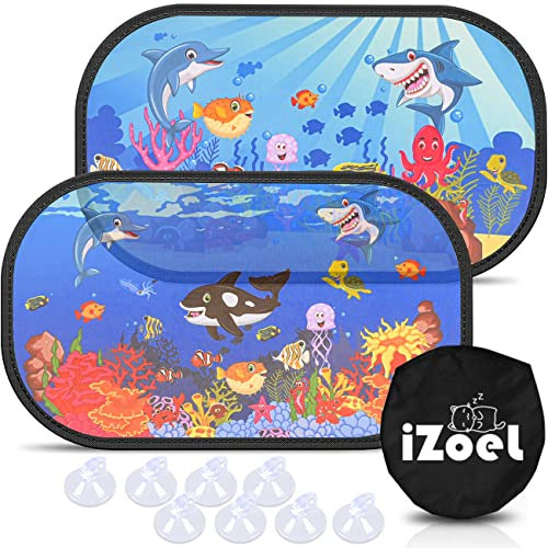 iZoeL Protector Solar para Coche, Parasol para Niños, Parasol para Ventana Coche Bebé con Protección UV, Mundo Submarino