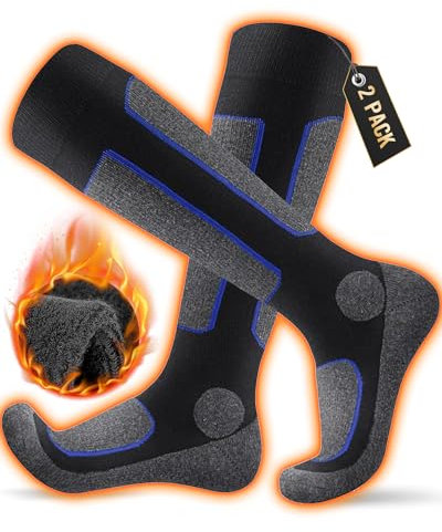 HIYATO Skisocken aus Merinowolle 2 Paar, Warme Thermosocken, Dicke Wintersocken für Skifahren Outdoor Wintersport Herren Damen (39-42, 2 Paar | Blau)