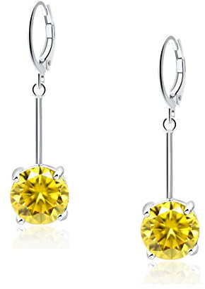 VONSSY Edelstein Tropfen Ohrringe | Stilvolle 18 Karat Platin/Vergoldete Leverback Kristall Hängende Ohrhänger | Silber Schmuck Geschenk für Mutter Tochter Ehefrau (Gelb)