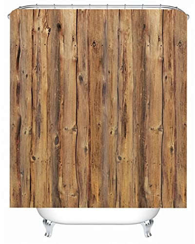 Stfery Badevorhang Braun, Duschvorhang Badewanne Planke Duschvorhang 150x200 Shower Curtains Polyester Bad Vorhang Badezimmer Dekoration