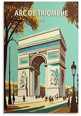 ONOTIO Arc De Triomphe Paris Vintage Reiseposter Landschaft 20 x 30 cm Wandkunst Bild Kunstdruck Leinwand Kunst Poster Moderne Familie Schlafzimmer Dekor Poster