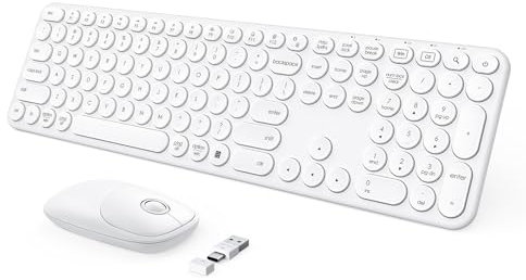 Seenda Wireless Keyboard and Mouse, USB & Type C Combo, Full Size Membrane, White, Windows 7/8/10, MacBook Pro/Air, PC, Laptop, 110 Keys, Optical, Ambidextrous, 2 Batteries (1 AA, 1 AAA), Wireless