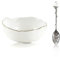 Soulnioi Crystal Salad Bowl Glass Fruit Bowl Gold Inlay Snack Dessert Bowl Multipurpose Bowl Decorative Bowl with Coffee Spoon for Home Office Wedding Party of Candy Snack Fruit 16cm-White