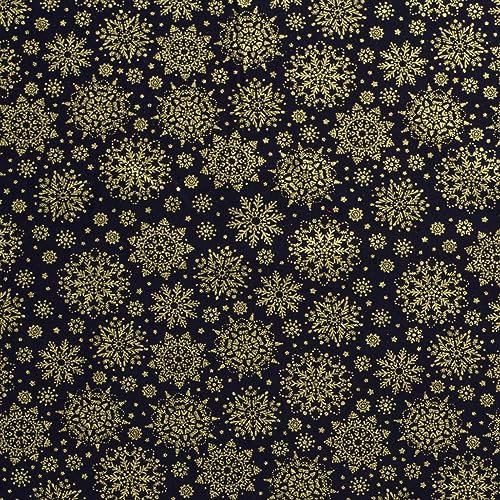 Weihnachtsstoff Dekostoff Baumwollstoff goldene Schneeflocken 1x1,45m Oeko-Tex 100, Farbe:marine