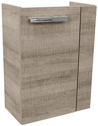 FACKELMANN A-VERO Waschbeckenunterschrank schmal – Unterschrank für Waschtisch im Gäste-WC (44 cm x 60 cm x 24,3 cm) – Türanschlag Links – SBC Badezimmerschrank hängend in Braun hell
