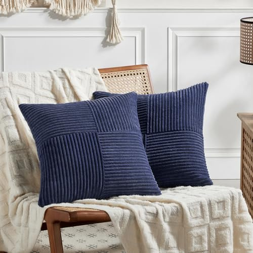 FDTERN 2er Set Navy Blau Kordsamt Kissenbezug 50x50CM Weich Moderne Dekorative Kissenbezüge Kissenhülle Dekokissenbezug Sofakissen Dekokissen Boho Deko für Sofa Schlafzimmer Wohnzimmer Balkon