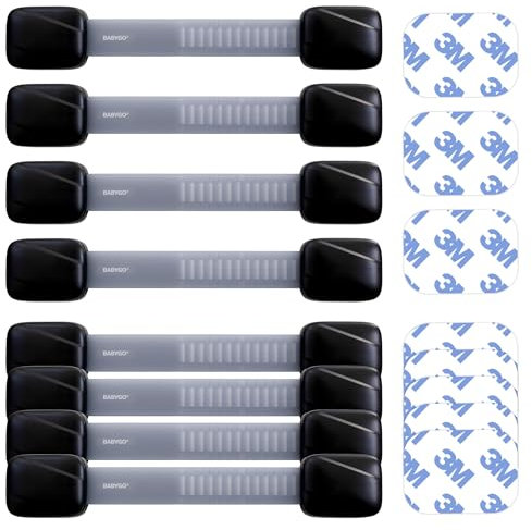 Premium Kindersicherung für Schrank, Schubladen und Kühlschrank | 8 Stück Schrankriegel, Schubladensicherung für Baby und Kinder | Unsichtbar, Starker Halt mit 3M Klebeband | Schwarz