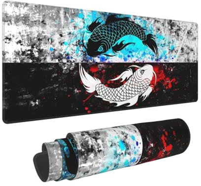 Sigouyinei Yin and Yang Koi Fish Black and White Japan Japanese Gaming Keyboard Mouse Pad Mousepad Desk Mat Huge Extended XL Stitched Edge Rubber Sole for Home Office(31.5X 11.8), 461346