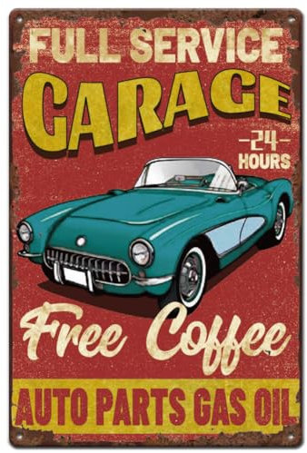 SUPERDANT Plaque Metal Vintage de Garage à Service Complet Plaque Murale Decorative pour Panneaux de Garage en Métal 24-7 Réparation de Pièces de Service de Voiture Deco Vintage