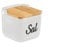 SNOWDVANCE Salero de cerámica de cocina con la tapa de Bambú Salero Porcelana de cocina Originales y moderno. 700g (12cm x 12.5cm x10.5cm) Color Blanco