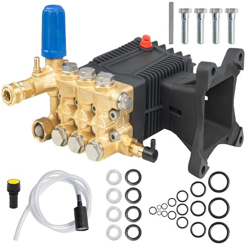 Hourleey Pressure Washer Pump, 4400PSI 4GPM 1 Shaft Horizontal Triplex Plunger Power Washer Pump Replacement, Direct Drive Pressure Pump with Pressure Adjustment Unloader