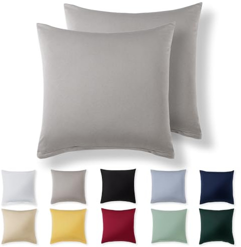 Alreya Kissenbezug 65 x 65 cm (2er Set) - Hellgrau - 100% Jersey Baumwolle - Kissenhülle für Kissen 65x65 cm, Jersey Kopfkissenbezüge, Superweicher Kissenbezüge 65x65 mit Reißverschluss