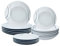 Virsus Servizio di Piatti ROTONDI per 6 Persone 7076, 18 Piatti in Porcellana color Bianco con Foglie, Set composto da Piatto Fondo Diam.20,5cm, Piatto Piano Diam.24cm e Piattino Dessert Diam.19cm