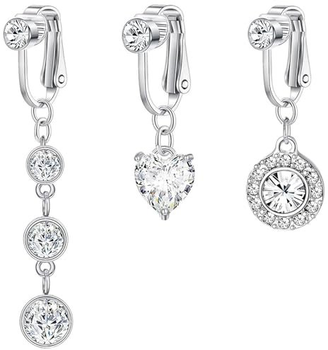 BVLAGIDA Faux Piercing Nombril Acier Chirurgical, Percing au Nombril avec Zircon Cœur, Piercing Nombril Clip avec Coffret Cadeau