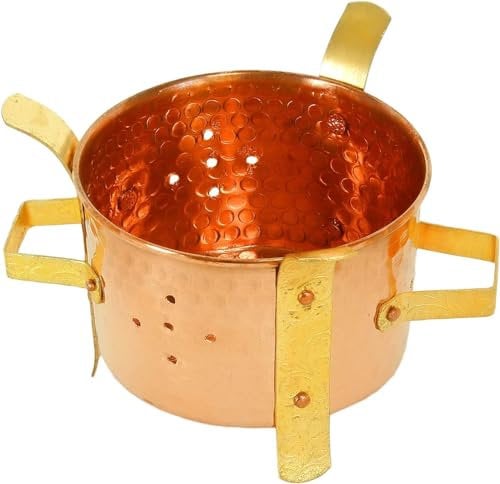 Angithi/Sigdi Chauffe-plat original indien en cuivre avec poignée en laiton et support pour la maison, l'hôtel et le restaurant (largeur 10 cm)